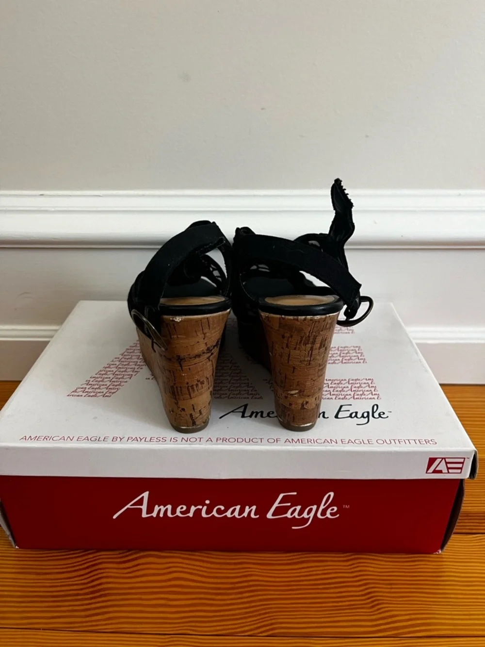 American Eagle Outfitters Black Lace Cork Wedge Sandals - Picture 4 of 7